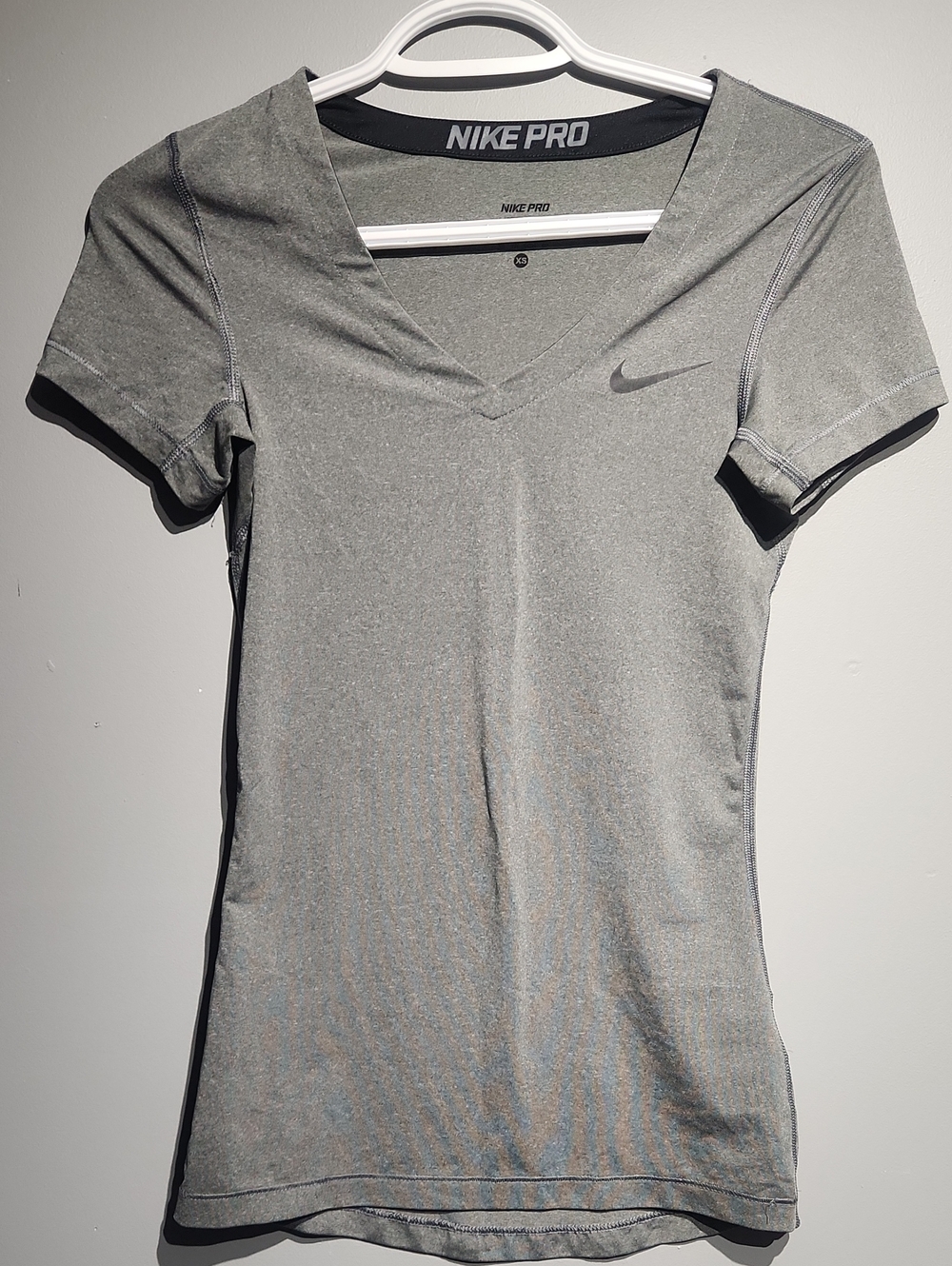 Nike Pro Gray V-Neck Short Sleeve Performance Tee